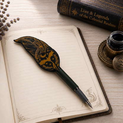 Fantasy Quill Pen – Refillable Faux‑Leather Feather Pen for Writers & Cosplay | Timeless Motifs