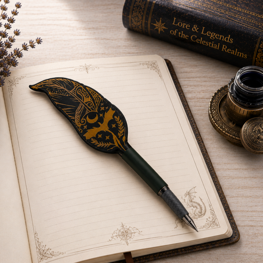 Fantasy Quill Pen – Refillable Faux‑Leather Feather Pen for Writers & Cosplay | Timeless Motifs