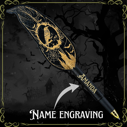 Personalized gothic feather pen with custom engraved name