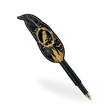 Gothic Feather Pen – Personalized Faux Leather Ballpoint Pen for Dark Academia & Fantasy Lovers