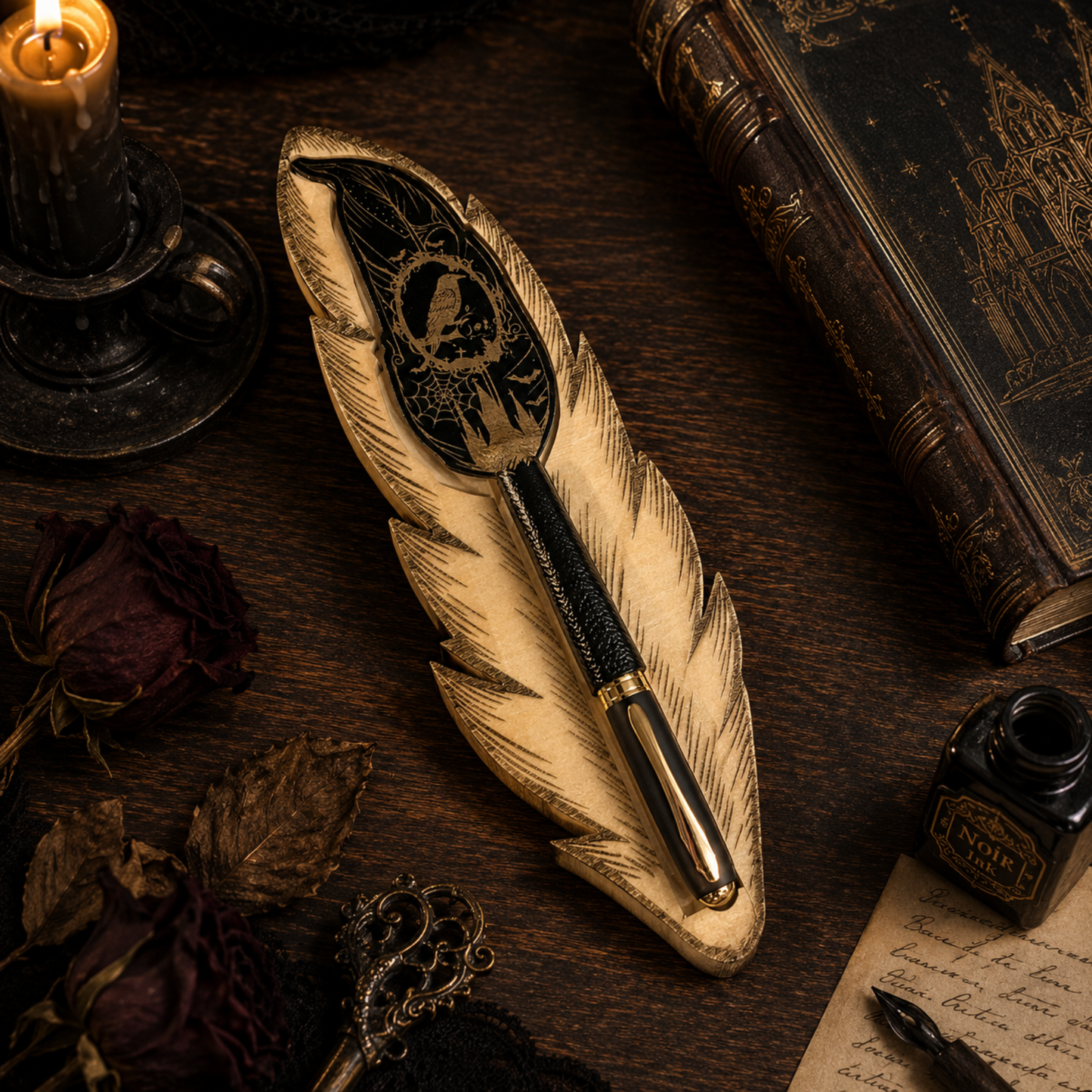 Book Lovers Engraved Quill Pen | Handcrafted Faux Leather Ballpoint Refillable | Personalized Gift for Readers & Writers