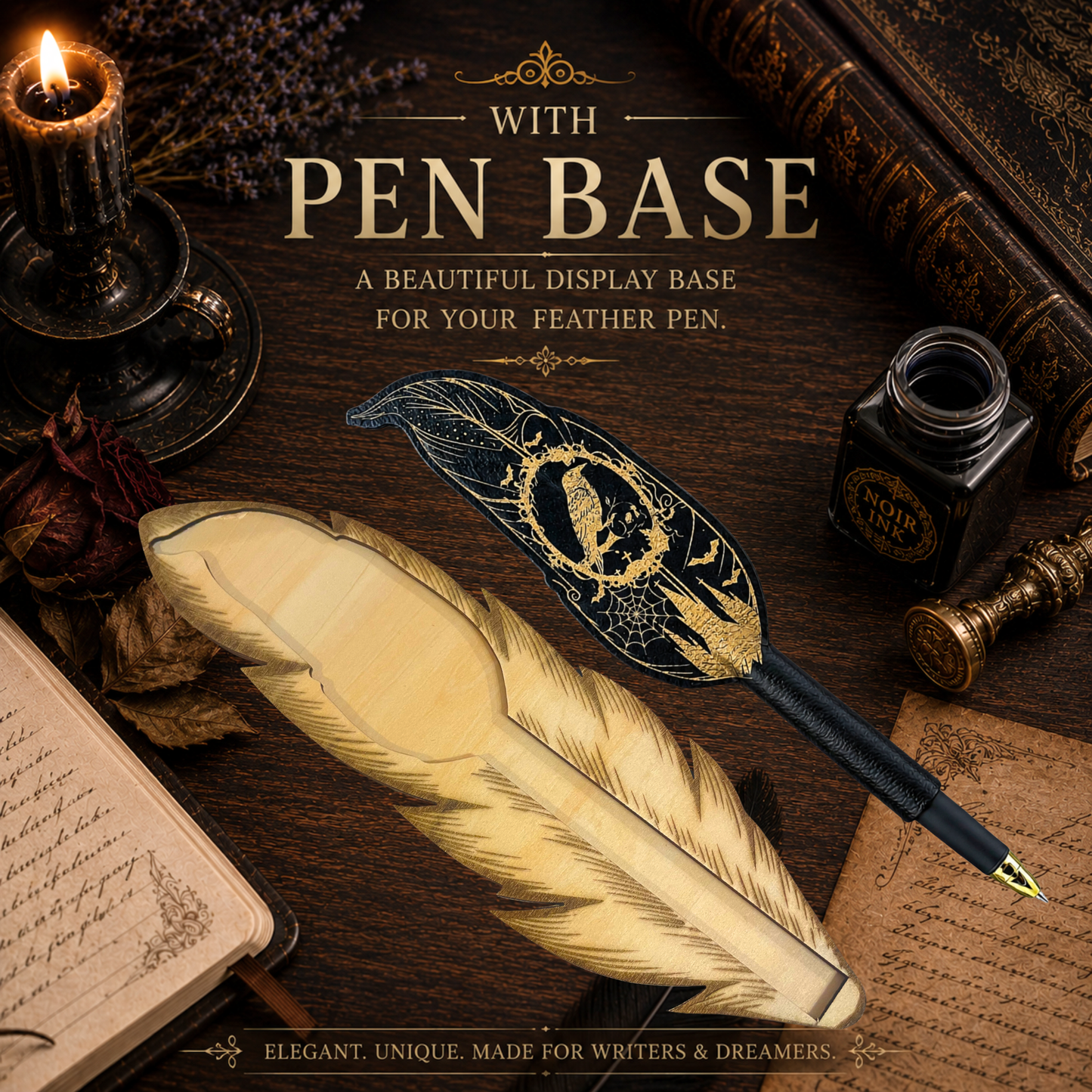 Book Lovers Engraved Quill Pen | Handcrafted Faux Leather Ballpoint Refillable | Personalized Gift for Readers & Writers
