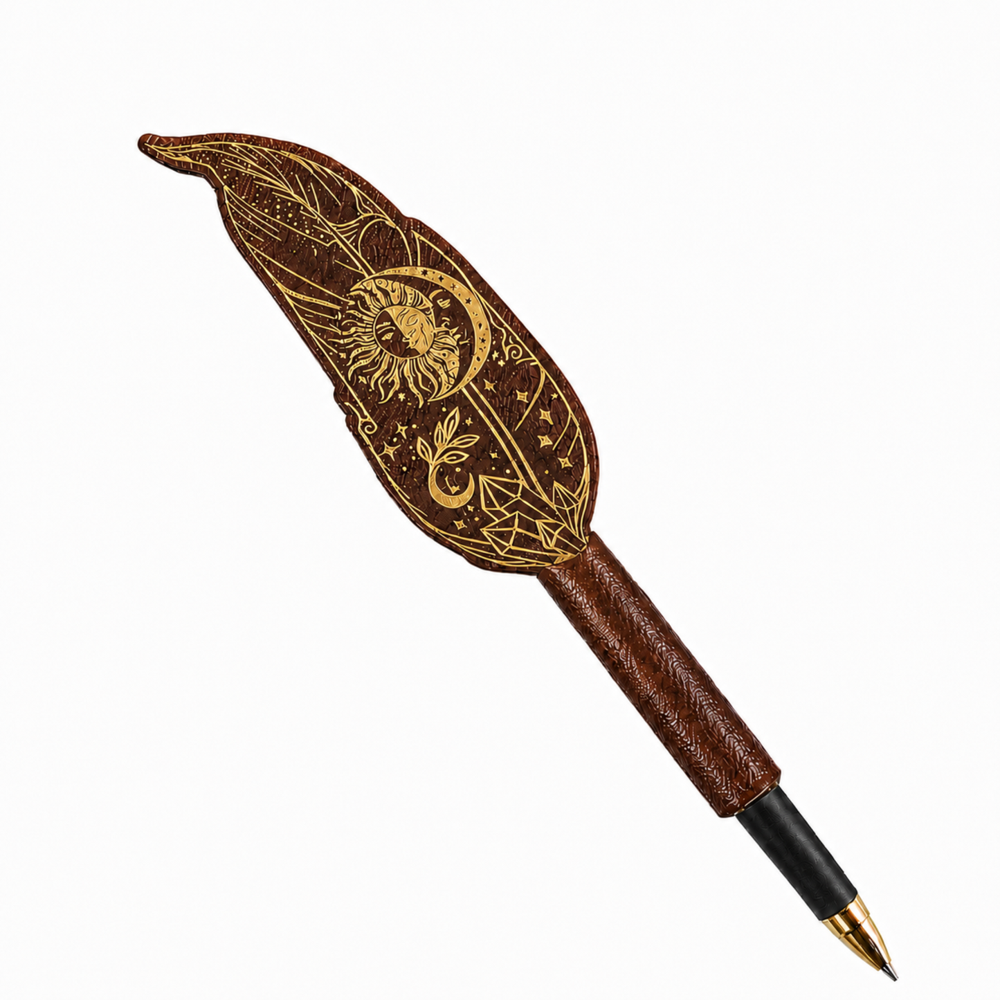 Gothic Feather Pen – Personalized Faux Leather Ballpoint Pen for Dark Academia & Fantasy Lovers