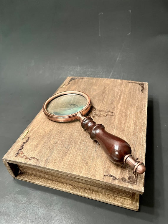 Custom Name Engraved Wood Magnifying Glass, Retro Optical Glass Magnifier Personalized, 10x Vintage Hand Magnifying Lens Glass With Box