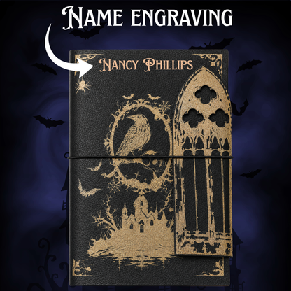 Gothic Raven Refillable A5 Journal with Cathedral Window Flap