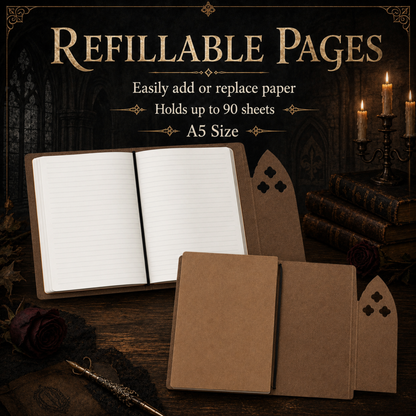 Gothic Raven Refillable A5 Journal with Cathedral Window Flap