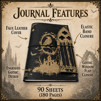 Gothic Raven Refillable A5 Journal with Cathedral Window Flap