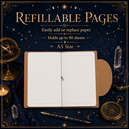 Celestial Refillable A5 Journal with Moon Flap