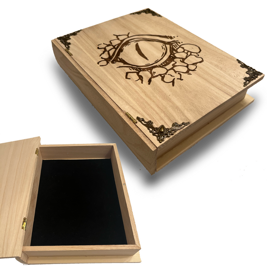 Dragon Eye Wooden Keepsake Box, personalized engraved gothic dragons gift, Medieval Jewelry Trinket Box Case, Majestic Book Memory Cards Box