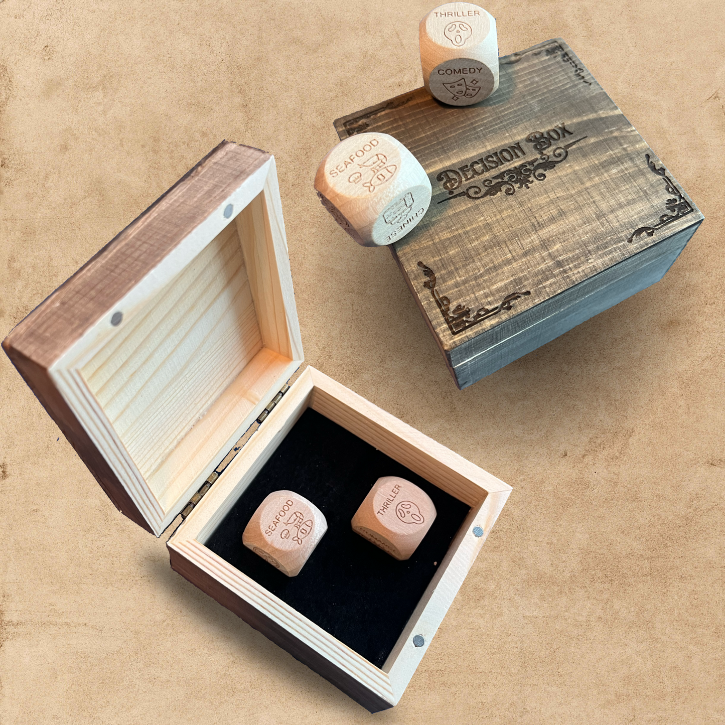 Couples Decision Dice with Wood Box