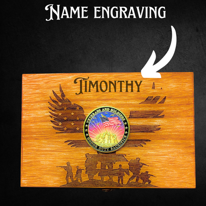 Veteran Military Honor Duty Commemorative Wooden Keepsake Box, Maple Hardwood, Laser Engraved Design