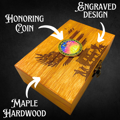 Veteran Military Honor Duty Commemorative Wooden Keepsake Box, Maple Hardwood, Laser Engraved Design