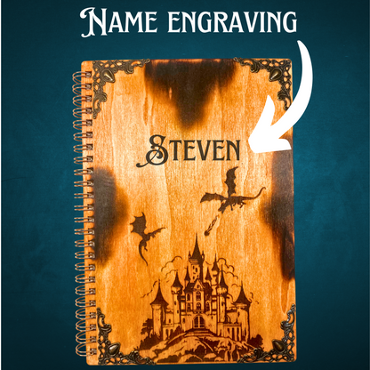 Fantasy Wooden Notebook | Gifts for Booklover women & men | Book of Shadows, Grimoire scrapbook | 40 Pages A5