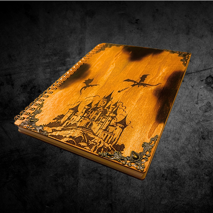 Fantasy Wooden Notebook | Gifts for Booklover women & men | Book of Shadows, Grimoire scrapbook | 40 Pages A5