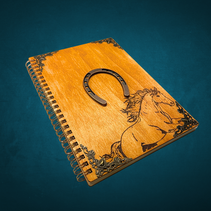 Wooden Notebook for Horse Lover | Housewarming Decor Cowboy, Cowgirl, Western, Horseshoe Gifts  | 40 Pages A5