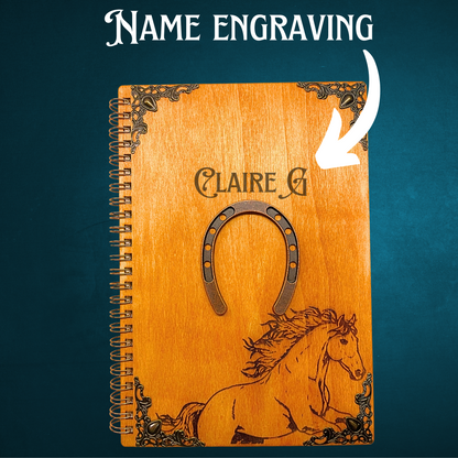 Wooden Notebook for Horse Lover | Housewarming Decor Cowboy, Cowgirl, Western, Horseshoe Gifts  | 40 Pages A5