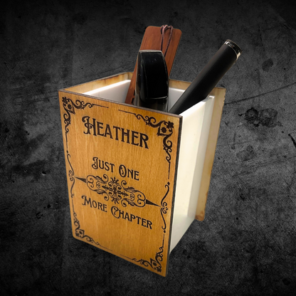 Personalized Wooden Pen Holder, Book Design Desk Organizer, Customizable Name