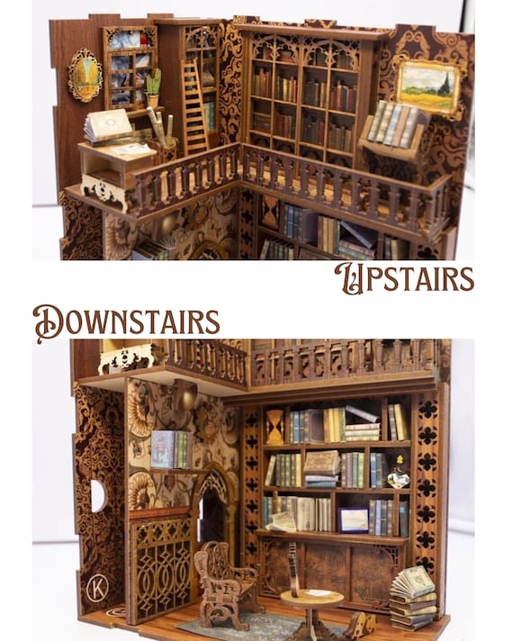 CuteBee DIY Booknook Kit - Eternal Bookstore Theme; Lighted 3D Puzzle of Apothecary; Desk, Mantel, Bookshelf Décor; Craft Gift mini library