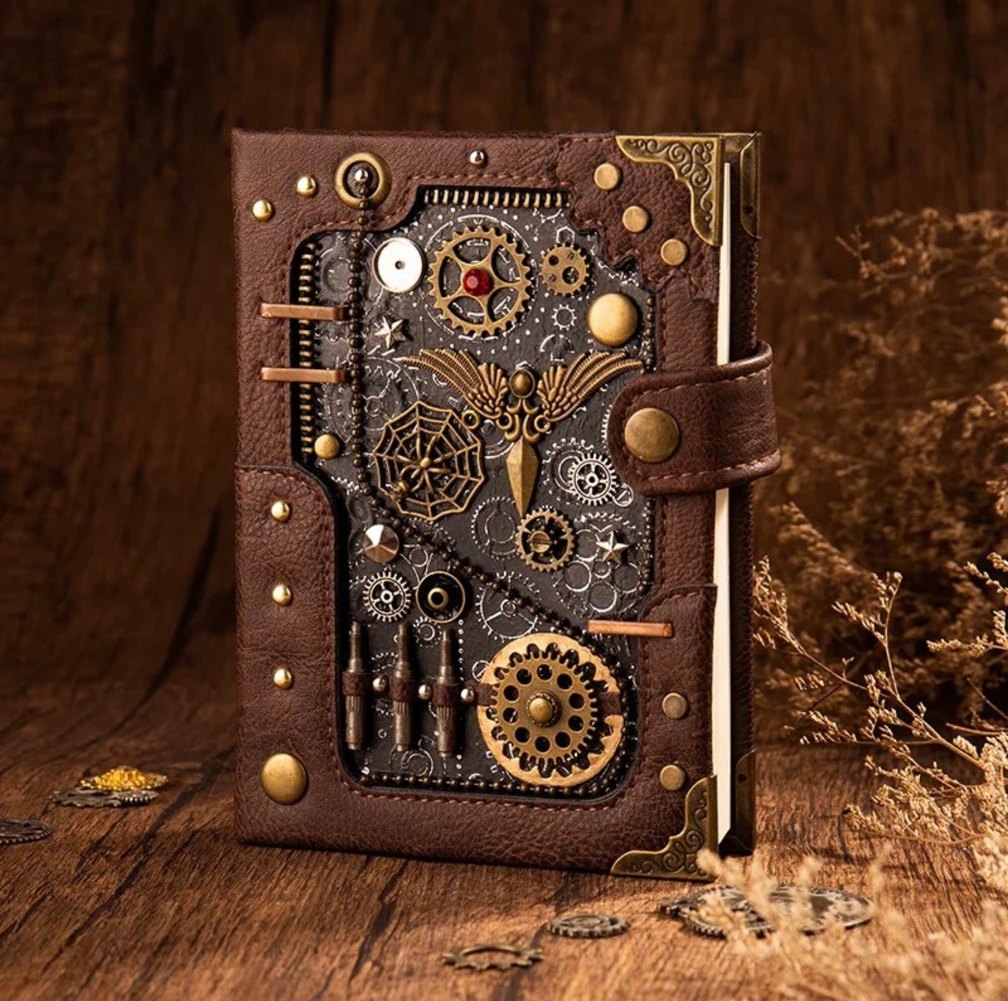 Handcrafted Steampunk Notebook, Premium Leather Journal Personal, Mechanical Coldpress Sketchbook, Alternative Guest Book, Artist Gifts