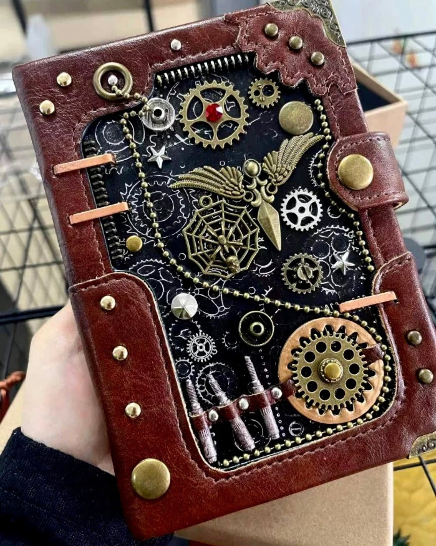 Handcrafted Steampunk Notebook, Premium Leather Journal Personal, Mechanical Coldpress Sketchbook, Alternative Guest Book, Artist Gifts