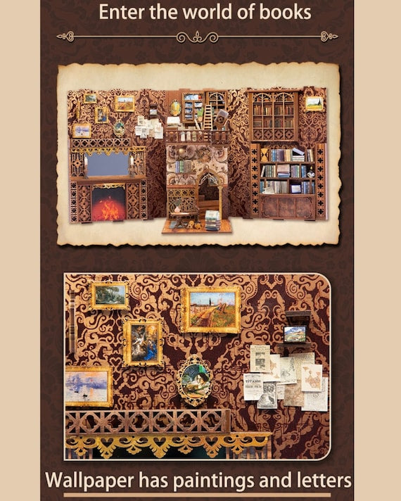 CuteBee DIY Booknook Kit - Eternal Bookstore Theme; Lighted 3D Puzzle of Apothecary; Desk, Mantel, Bookshelf Décor; Craft Gift mini library