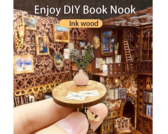 CuteBee DIY Booknook Kit - Eternal Bookstore Theme; Lighted 3D Puzzle of Apothecary; Desk, Mantel, Bookshelf Décor; Craft Gift mini library