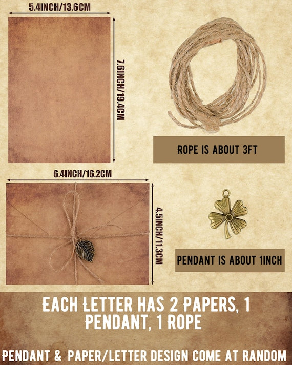 Vintage Envelope Letter Packs, Antique Style Blank Letter With Hemp Rope & Pendant, Correspondence Cards Letters, Classy Penpal Stationery