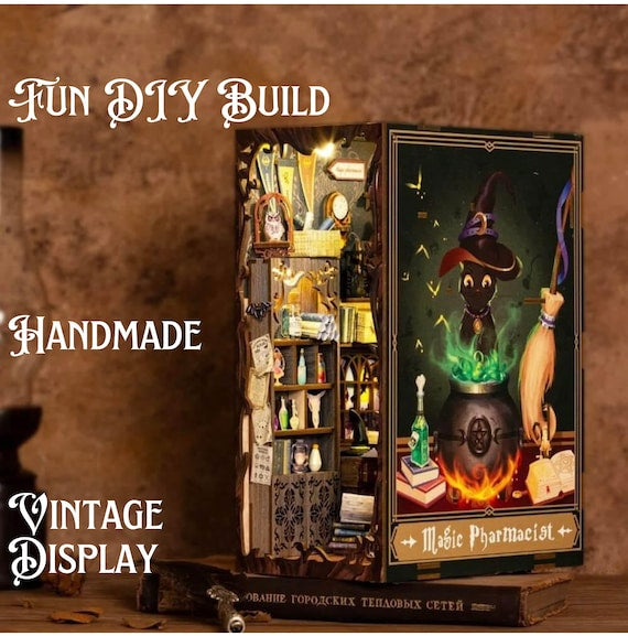 CuteBee DIY Booknook Kit - Magic Pharmacist Theme; Lighted 3D Puzzle of Apothecary / Magic Shop; Desk, Mantel, Bookshelf Décor; Craft Gift